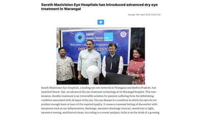 Sarath Maxivision Eye Hospitals has introduced advanced dry eye treatment in Warangal