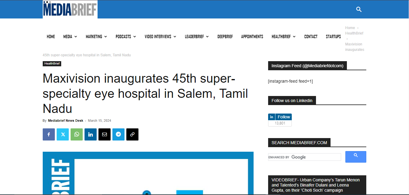 Maxivision inaugurates 45th super-specialty eye hospital in Salem, Tamil Nadu