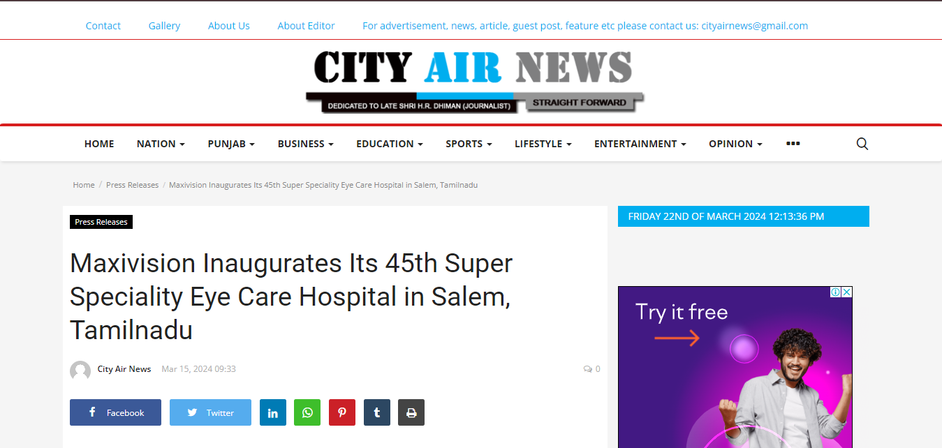 Maxivision Inaugurates Its 45th Super Speciality Eye Care Hospital in Salem, Tamilnadu