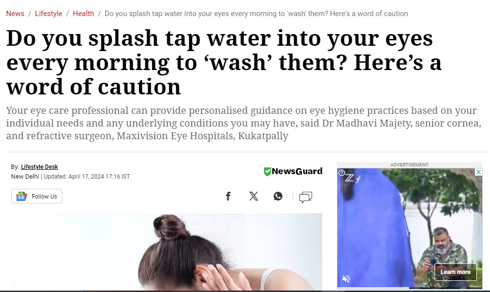 Do you splash tap water into your eyes every morning to ‘wash’ them? Here’s a word of caution