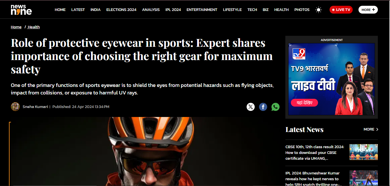 Role of protective eye wear in sports.