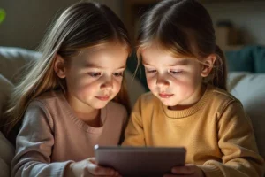 Child using tablet with parental screen time guidance
