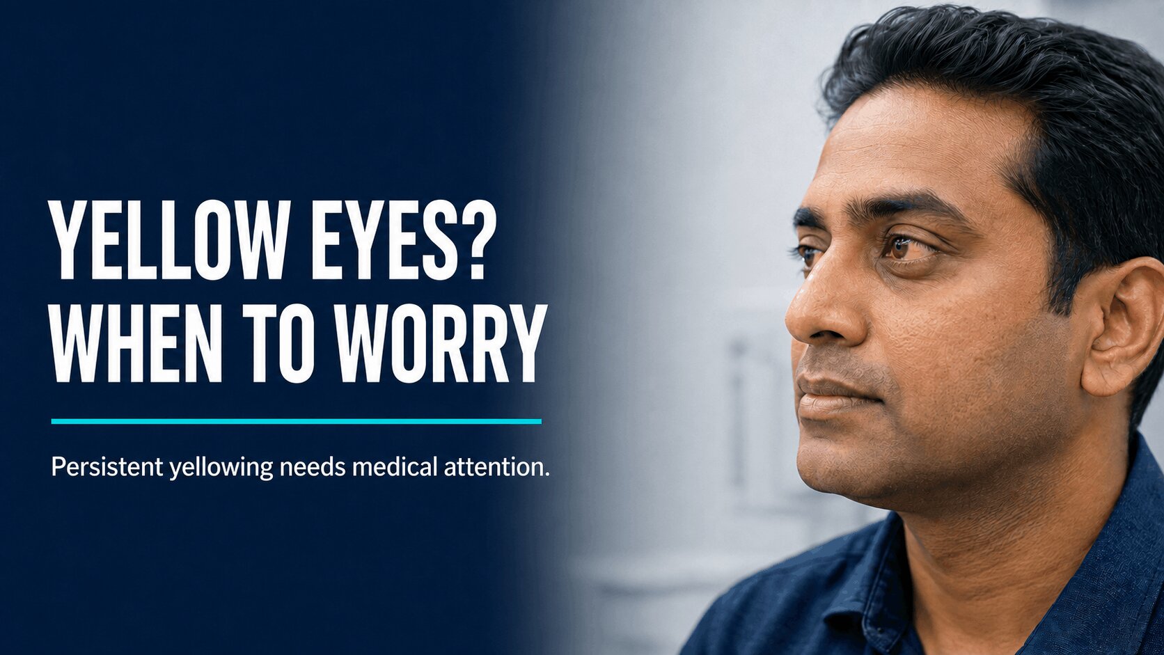 Man showing yellowing in the white of his eye, illustrating when persistent yellow eyes may require medical attention.